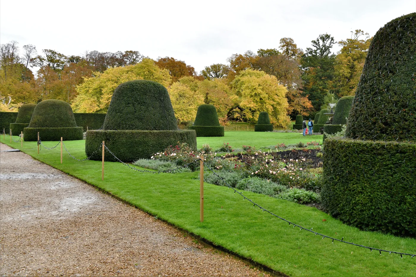 The parterre at Blickling Hall in autumn. The Garden of Lights trail runs through these gardens after dark, with the house closed for the evening.